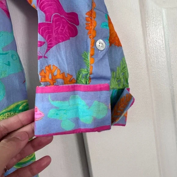 Gretchen Scott Boyfriend Shirt Sea Sway Fish button up shirt